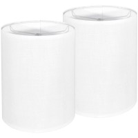 Tall Lamp Shades Set Of 2 10 Top X 10 Bottom X 13 High Large Drum Lampshades For Table Lamps Floor Lamp White Line Fabri