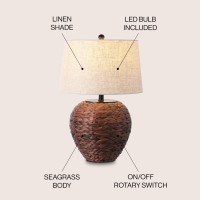 Jonathan Y Jyl6501B Alaro 245 Farmhouse Coastal Water Hyacinth Basket Led Table Lamp For Bedroom Living Room Office Dark B