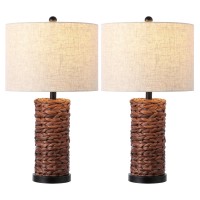 Jonathan Y Jyl6502Bset2 Elicia 25 Coastal Water Hyacinth Led Table Lamp For Bedroom Living Room Office Dark Brown Set Of