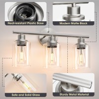 Weyderk Bathroom Light Fixtures 3 Light Bathroom Vanity Light With Clear Glass Shades Ul Certification E26 Base Brushed Ni