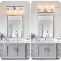 Weyderk Chrome Vanity Light 3 Light Bathroom Light Fixture With Clear Glass Shades Ul Certification E26 Base Chrome Vanity