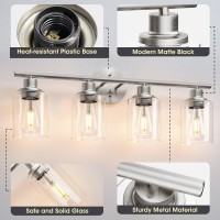 Weyderk 4 Light Vanity Light Brush Nickel Bathroom Light Fixtures With Clear Glass Shades Ul Certification E26 Base 4 Light