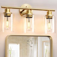 Weyderk 3 Light Gold Bathroom Light Fixtures Gold Vanity Light With Clear Glass Shades Ul Certification E26 Base 3 Light B