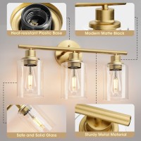 Weyderk 3 Light Gold Bathroom Light Fixtures Gold Vanity Light With Clear Glass Shades Ul Certification E26 Base 3 Light B