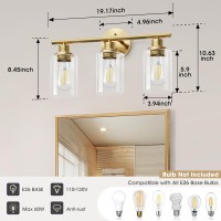 Weyderk 3 Light Gold Bathroom Light Fixtures Gold Vanity Light With Clear Glass Shades Ul Certification E26 Base 3 Light B