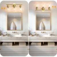 Weyderk 3 Light Gold Bathroom Light Fixtures Gold Vanity Light With Clear Glass Shades Ul Certification E26 Base 3 Light B