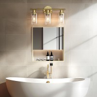 Weyderk 3 Light Gold Bathroom Light Fixtures Gold Vanity Light With Clear Glass Shades Ul Certification E26 Base 3 Light B