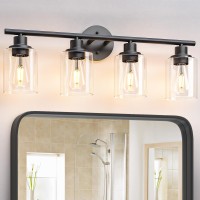 Weyderk 4 Light Bathroom Vanity Fixtures Matte Black Modern Bathroom Light Fixture With Clear Glass Shades Ul Certificatione