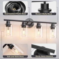 Weyderk 4 Light Bathroom Vanity Fixtures Matte Black Modern Bathroom Light Fixture With Clear Glass Shades Ul Certificatione