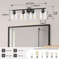 Weyderk 4 Light Bathroom Vanity Fixtures Matte Black Modern Bathroom Light Fixture With Clear Glass Shades Ul Certificatione