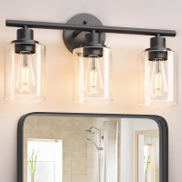 Weyderk 3 Light Bathroom Light Fixtures Matte Black Modern Bathroom Vanity Light With Clear Glass Shades Ul Certification E