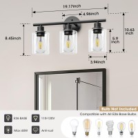 Weyderk 3 Light Bathroom Light Fixtures Matte Black Modern Bathroom Vanity Light With Clear Glass Shades Ul Certification E