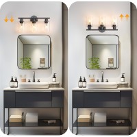 Weyderk 3 Light Bathroom Light Fixtures Matte Black Modern Bathroom Vanity Light With Clear Glass Shades Ul Certification E