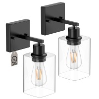 Weyderk 2Pcs Black Wall Sconce 1 Light Wall Light Fixtures With Clear Glass Shades Ul Certification E26 Base Farmhouse Bath