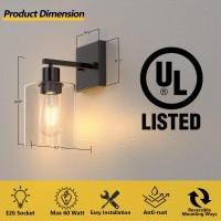 Weyderk 2Pcs Black Wall Sconce 1 Light Wall Light Fixtures With Clear Glass Shades Ul Certification E26 Base Farmhouse Bath