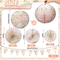 Tujoe 19 Pcs Map Classroom Decorations Travel Themed Party Decorations Map Globes Hanging Paper Lantern Fans Triangle Flags Bann