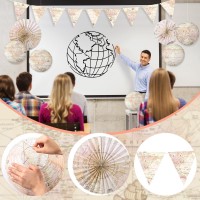 Tujoe 19 Pcs Map Classroom Decorations Travel Themed Party Decorations Map Globes Hanging Paper Lantern Fans Triangle Flags Bann