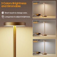 Sikevht Cordless Table Lamp Rechargeable Battery Operated Led Desk Lamp 3Color Stepless Dimming Portable Waterproof For Re