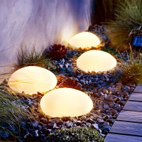 Johoo Set Of 4 Solar Lights Outdoor Waterproof Solar Pebble Rock Garden Lights Decorative With Warm White Led