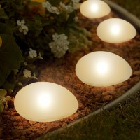 Johoo Set Of 4 Solar Lights Outdoor Waterproof Solar Pebble Rock Garden Lights Decorative With Warm White Led