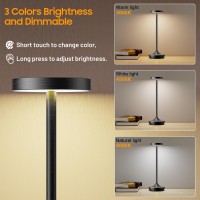 Sikevht Cordless Table Lamp Rechargeable Battery Operated Led Desk Lamp 3Color Stepless Dimming Portable Waterproof For R