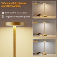 Sikevht 2 Pack Cordless Table Lamps Battery Operated Led Desk Lamp 3Color Stepless Dimming Portable Waterproof For Restau