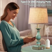 Huitico 215 Side Table Lamps Set Of 2 With Usb Ac Charging Ports Small Rustic Farmhouse Bedside Lamps For Bedroom Nightstand