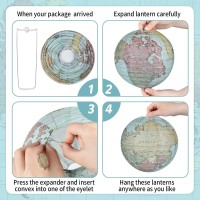 6Pcs Globe Hanging Paper Lanterns Set 8Inch Travel Themed Party Decorations World Map Hanging Paper Lantern Around The World Dec