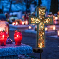 Solar Cross Garden Stake Lights 38Inch Outdoor Waterproof Memorial Garden Decor 2 Lighting Modes Cemetery Decorations For Grave