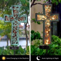 Solar Cross Garden Stake Lights 38Inch Outdoor Waterproof Memorial Garden Decor 2 Lighting Modes Cemetery Decorations For Grave