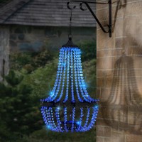 Sunnypark Hanging Solar Lantern Outdoor 28 Modern Crystal Acrylic Chandelier With 30 Blue Lights S Hook For Garden Yard Pa