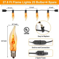 Halloween Lights 278 Ft Flickering Flame String Lights With 25 Flame Light Bulbs Twinkle C18 E12 Base Fireplace Lights Hallowee