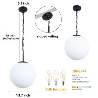 Kokoyukina 137 Black Globe Pendant Light Mid Century Pendant Light Milk Glass Pendant Lights Kitchen Island Adjustable Hangi