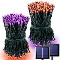 Potive 2 Pack Orange And Purple Halloween Lights Total 151Ft 400 Led Halloween Solar Lights Outdoor8 Modes Solar String Lights