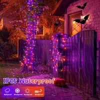 Potive 2 Pack Orange And Purple Halloween Lights Total 151Ft 400 Led Halloween Solar Lights Outdoor8 Modes Solar String Lights