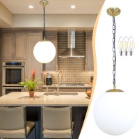 Kokoyukina 137 Gold Globe Pendant Light Mid Century Pendant Light Milk Glass Pendant Lights Kitchen Island Adjustable Hangin