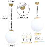 Kokoyukina 137 Gold Globe Pendant Light Mid Century Pendant Light Milk Glass Pendant Lights Kitchen Island Adjustable Hangin