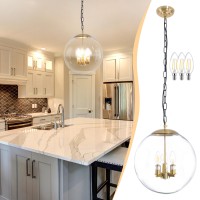 Kokoyukina 137 Gold Globe Pendant Light Mid Century Pendant Light Clear Glass Pendant Lights Kitchen Island Adjustable Hangi