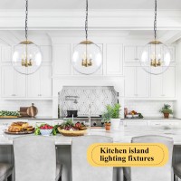 Kokoyukina 137 Gold Globe Pendant Light Mid Century Pendant Light Clear Glass Pendant Lights Kitchen Island Adjustable Hangi