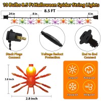 Aiyomt Spider String Lights For Halloween 85 Ft Spider String Lights With 10 Leds Colorful Spider Lights Perfect For Parties