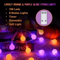 Jmexsuss 100 Led Orange And Purple Halloween Lights Indoor Connectable Globe String Lights Plug In With Remote 33Ft 8 Modes Ha