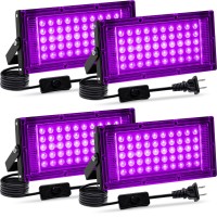 4 Pack 50W Black Light Led Blacklight Flood Light With Us Plug And Switch Black Lights For Glow Partyneon Party Halloweenbo