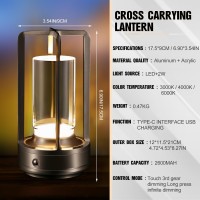 Grasomtools Portable Metal Table Lamp Cordless Table Lamp Rechargeable Battery Operated Lights Led Table Lamps 3 Color Steple