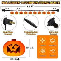 Couah Halloween Lights 85 Ft Halloween Pumpkin Led String Lights With 10 Pumpkin Lights Waterproof Halloween Lights Plug In In