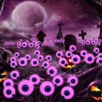 Halloween Eyeballs Solar Lights 2 Pack 20 Led Purple Outdoor Light With 2 Modes Scary Swaying Firefly Decoration Lights Wate