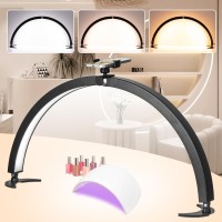 Hitti Large Half Moon Light For Nail Desk With Phone Holder Foldable Nail Tech Light Lash Table Lamp With Wire Controller Re