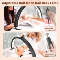 Hitti Large Half Moon Light For Nail Desk With Phone Holder Foldable Nail Tech Light Lash Table Lamp With Wire Controller Re