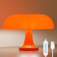 Divekid Orange Bedside Lamp For Bedroom Nightstand Retro Mushroom Table Lamp With 3 Lighting Color And 10 Brightness Level Des