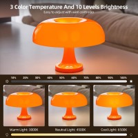 Divekid Orange Bedside Lamp For Bedroom Nightstand Retro Mushroom Table Lamp With 3 Lighting Color And 10 Brightness Level Des