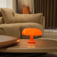 Divekid Orange Bedside Lamp For Bedroom Nightstand Retro Mushroom Table Lamp With 3 Lighting Color And 10 Brightness Level Des